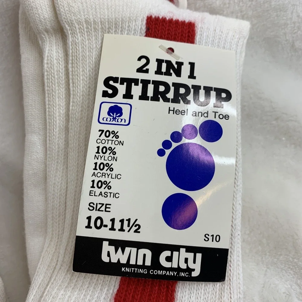 Lot Of 2 New Twin City Baseball Softball 2N1 Red White Stirrup Socks Size 10-11